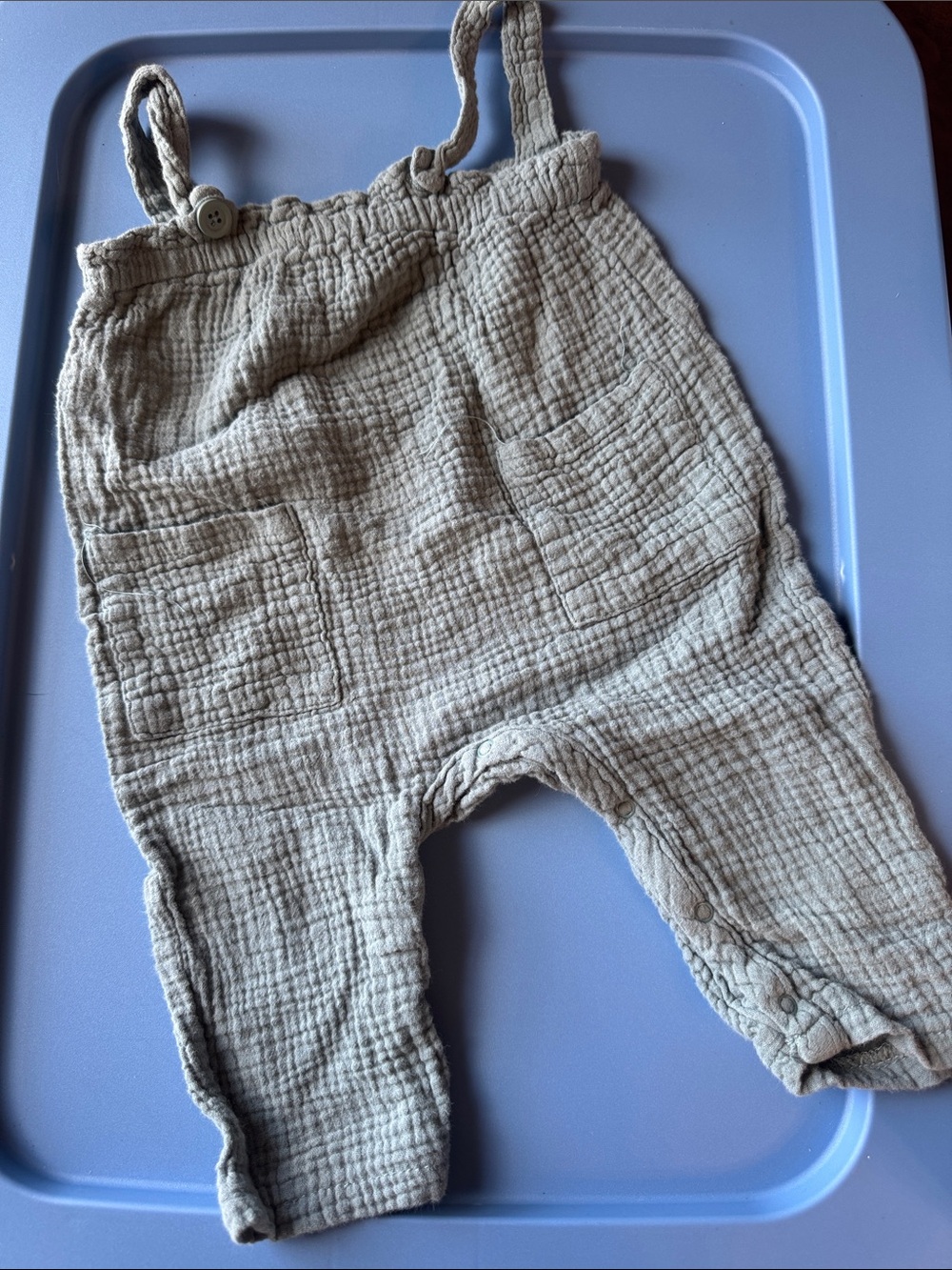 Neutral Cream Muslin Baby Overalls with Front Pockets